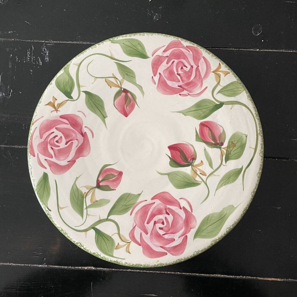 suzanne katkhuda studio pottery large cake platter red rose signed hand painted